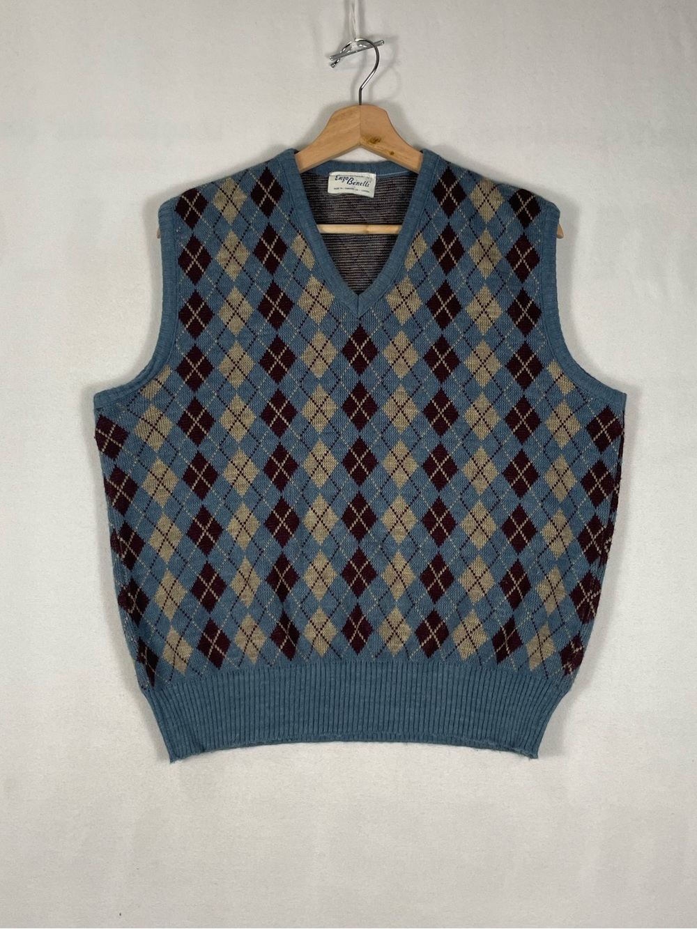 Vintage Enzo Benelli Argyle Acrylic Sweater Vest Made In Canada Sz L